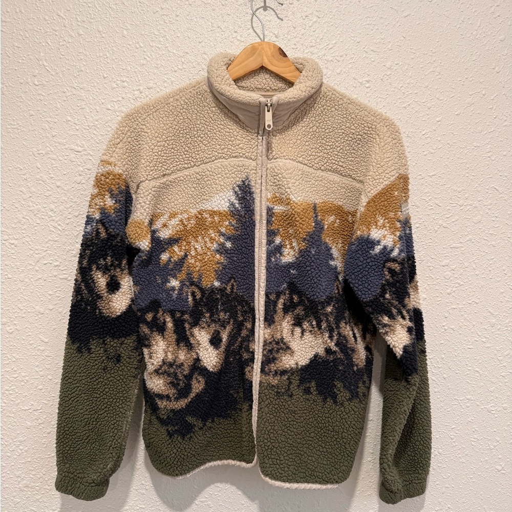 Abercrombie kids wolf Sherpa fleece zip up sweater jacket 13/14